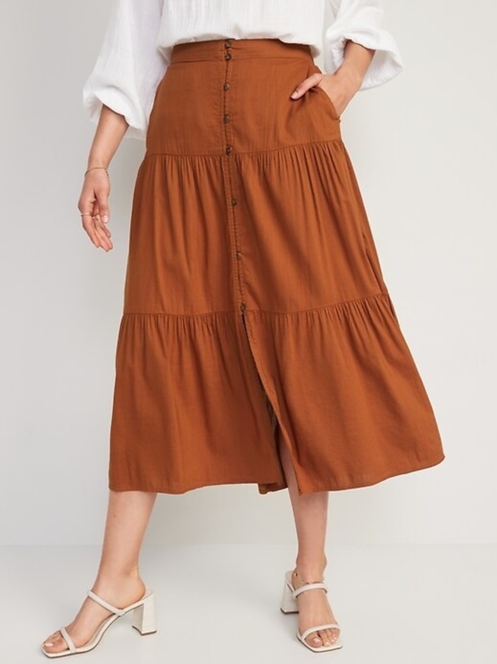 Rust Tiered Button-Front Women's Skirt